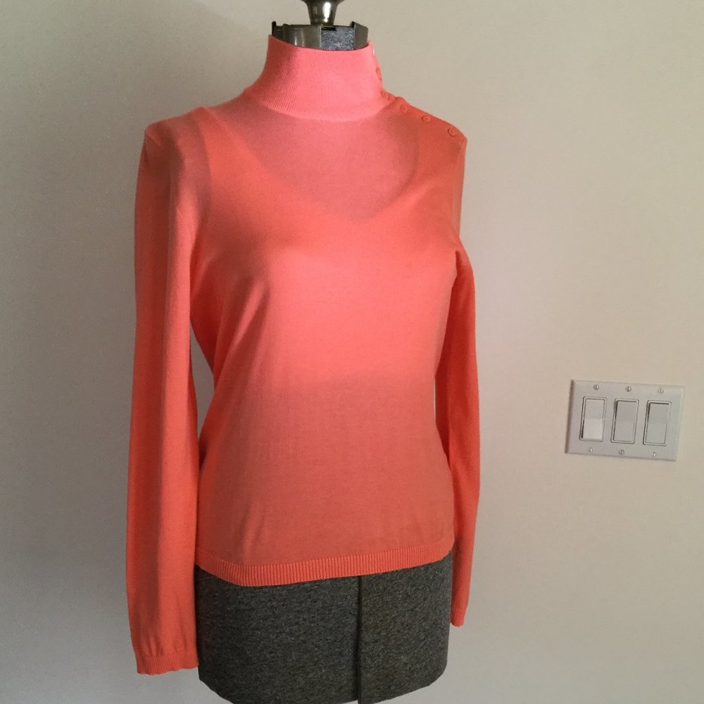 NWOT J Crew 100% Cotton Lightweight Side-neck Buttoned Tangerine Turtleneck